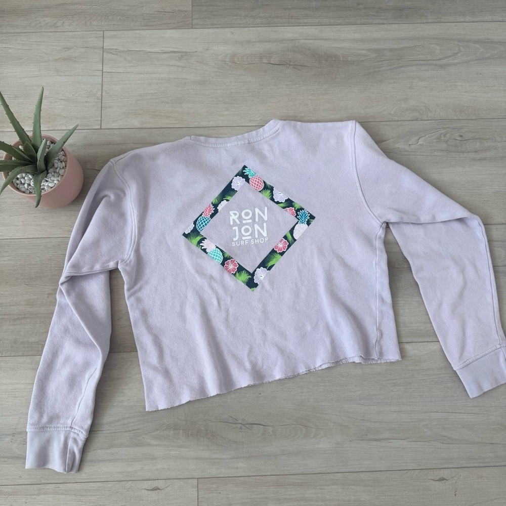 Ron Jon women’s lavender large crop sweater, loungewear soft cozy - Picture 4 of 4